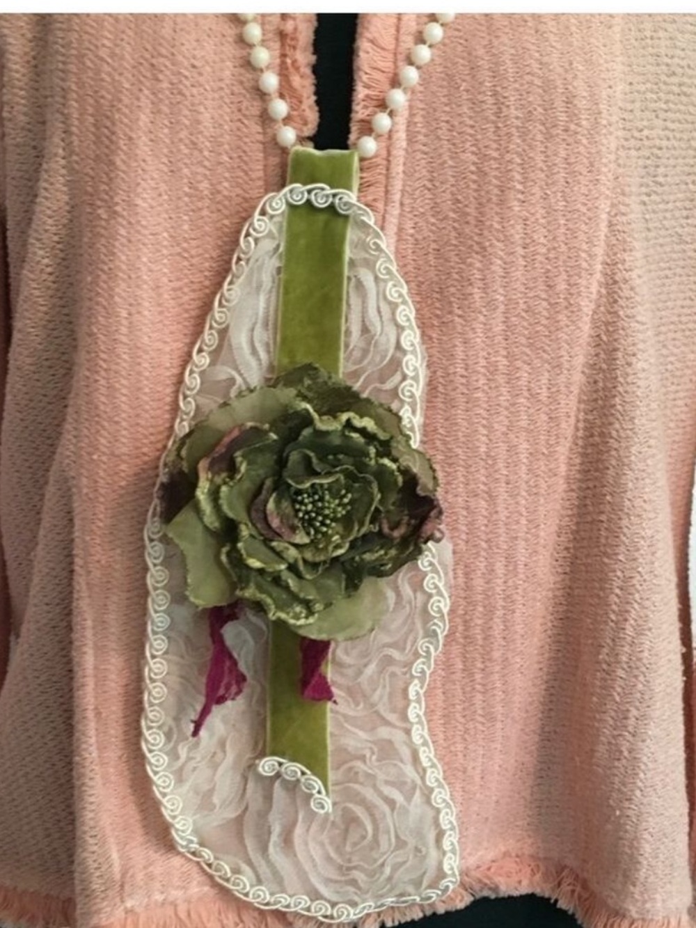 Shabby Chic Lace Flower Necklace Handmade One Size
